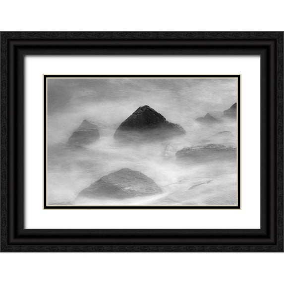 Jones, Adam 14x11 Black Ornate Wood Framed with Double Matting Museum Art Print Titled - Waves crashing over lava rocks on shoreline of Espanola Island-Galapagos Islands-Ecuador