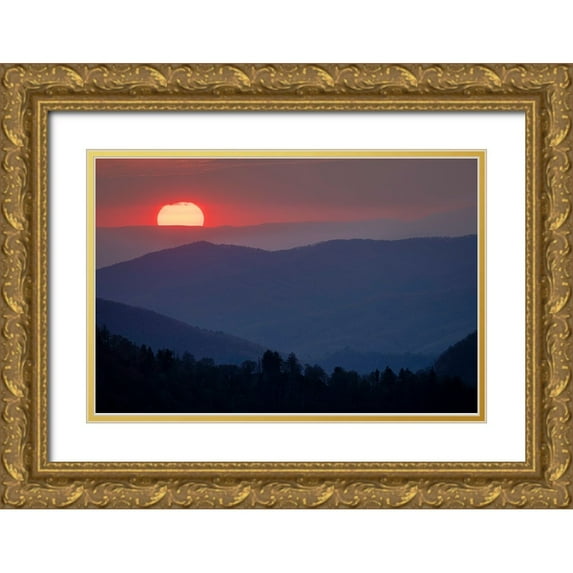 Jones, Adam 14x11 Gold Ornate Wood Framed with Double Matting Museum Art Print Titled - Sunset from Morton Overlook-Great Smoky Mountains National Park-Tennessee