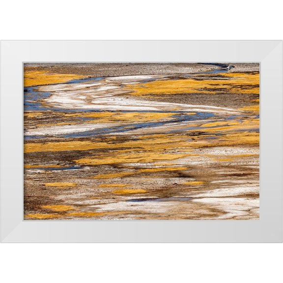 Jones, Adam 14x11 White Modern Wood Framed Museum Art Print Titled - Elevated view of patterns in bacterial mat around Grand Prismatic spring