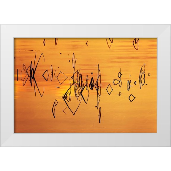 Jones, Adam 14x11 White Modern Wood Framed Museum Art Print Titled - Reed pattern and sunset reflected on Tuolumne River-Tuolumne Meadows