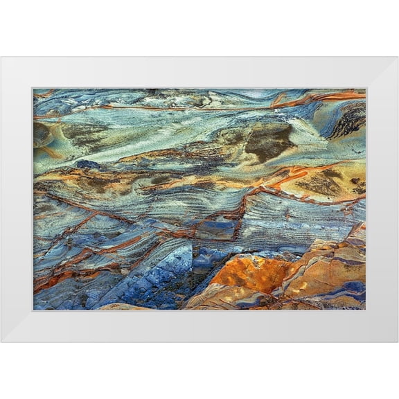 Jones, Adam 14x11 White Modern Wood Framed Museum Art Print Titled - Rock pattern in eroded coastline-Shore Acres State Park-Coos Bay-Oregon
