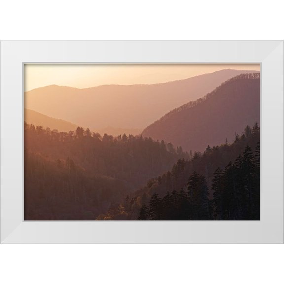 Jones, Adam 14x11 White Modern Wood Framed Museum Art Print Titled - Sunset from Morton Overlook-Great Smoky Mountains National Park-Tennessee