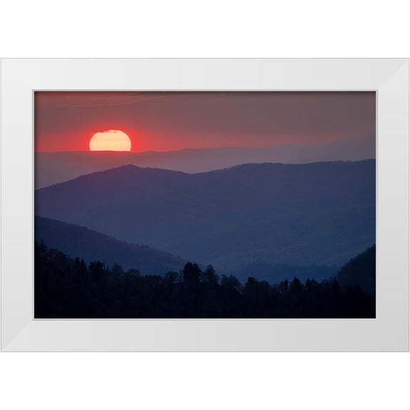 Jones, Adam 14x11 White Modern Wood Framed Museum Art Print Titled - Sunset from Morton Overlook-Great Smoky Mountains National Park-Tennessee