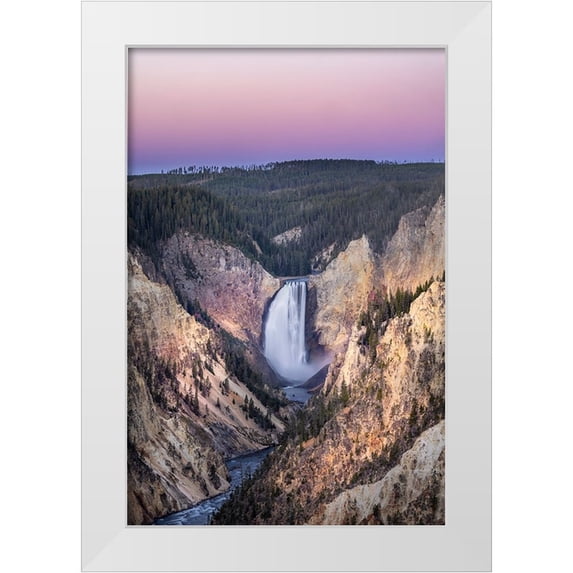 Jones, Adam 17x24 White Modern Wood Framed Museum Art Print Titled - Lower Falls and colorful canyon walls of hydrothermally altered rhyolite
