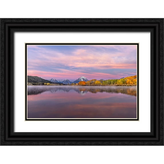 Jones, Adam 18x13 Black Ornate Wood Framed with Double Matting Museum Art Print Titled - Autumn view of Mount Moran and Snake River-Grand Teton National Park-Wyoming