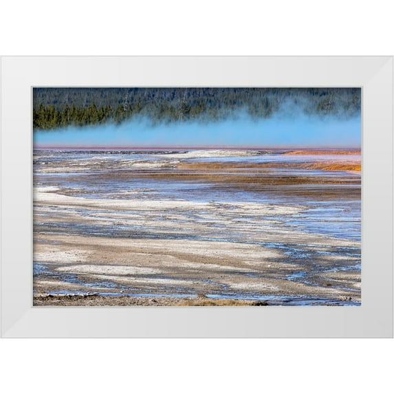 Jones, Adam 18x13 White Modern Wood Framed Museum Art Print Titled - Elevated view of patterns in bacterial mat around Grand Prismatic spring