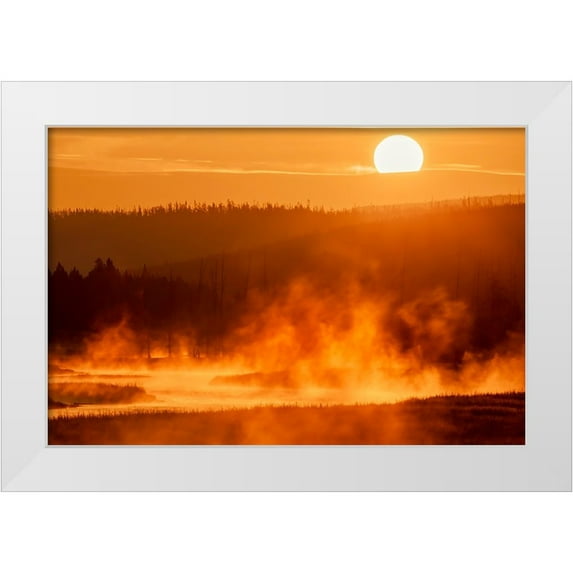 Jones, Adam 18x13 White Modern Wood Framed Museum Art Print Titled - Madison River at sunrise-Yellowstone National Park-Wyoming