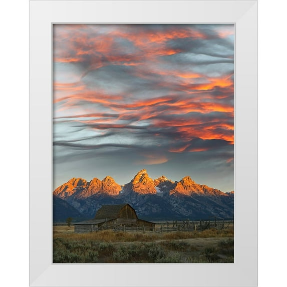 Jones, Adam 19x24 White Modern Wood Framed Museum Art Print Titled - Historical Moulton barn at sunrise-Grand Teton National Park-Wyoming