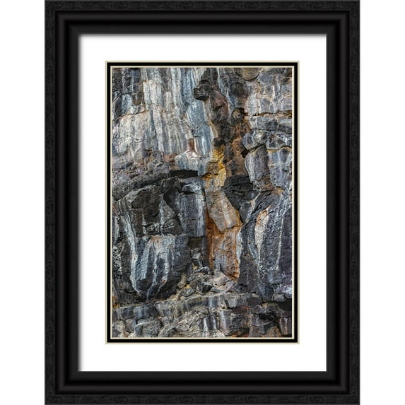Jones, Adam 23x32 Black Ornate Wood Framed with Double Matting Museum Art Print Titled - Pattern in rock cliffs of Genovesa Island-Galapagos Islands-Ecuador