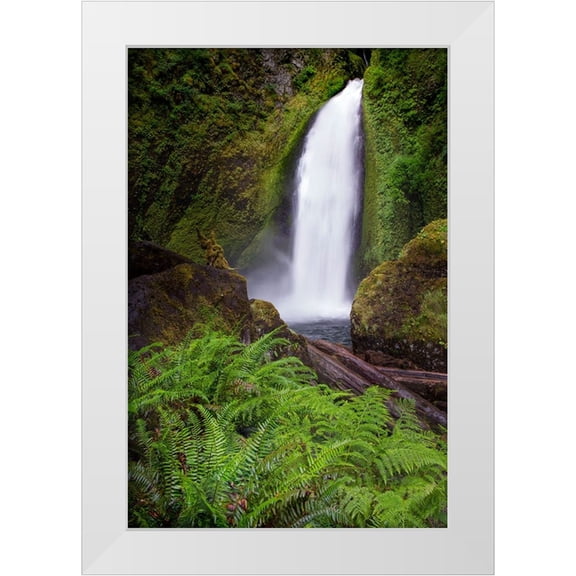 Jones, Adam 23x32 White Modern Wood Framed Museum Art Print Titled - Wahclella Falls along Tanner Creek-Columbia River Gorge-Oregon
