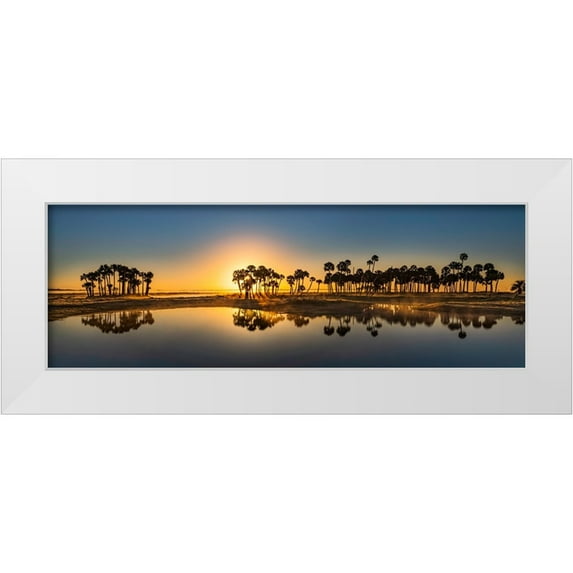 Jones, Adam 24x11 White Modern Wood Framed Museum Art Print Titled - Sable palms silhouetted at sunrise on the Econlockhatchee River