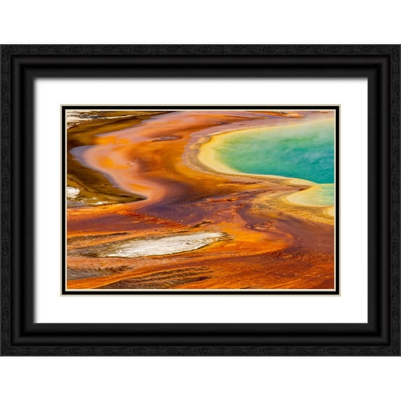 Jones, Adam 24x17 Black Ornate Wood Framed with Double Matting Museum Art Print Titled - Elevated view of patterns in bacterial mat around Grand Prismatic spring