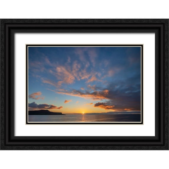Jones, Adam 24x17 Black Ornate Wood Framed with Double Matting Museum Art Print Titled - Sunset over Pacific Ocean-Santiago Island-Galapagos Islands-Ecuador