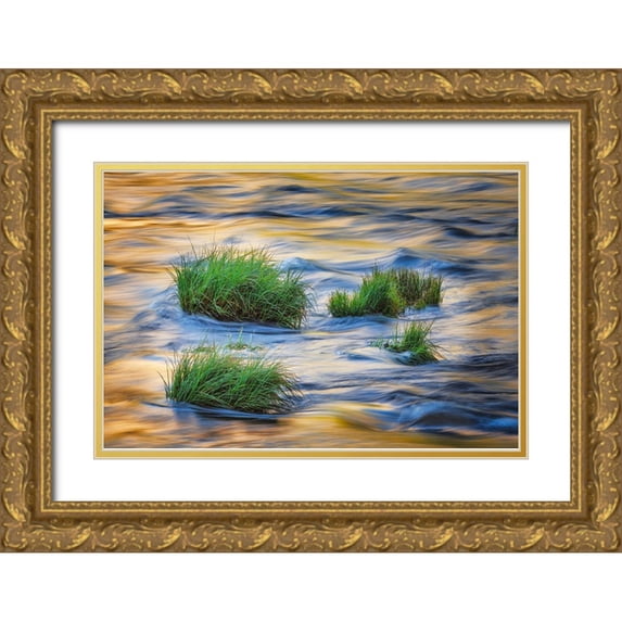 Jones, Adam 24x17 Gold Ornate Wood Framed with Double Matting Museum Art Print Titled - Sunset reflection on Merced River-Yosemite National Park-California