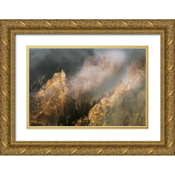 Jones, Adam 24x17 Gold Ornate Wood Framed with Double Matting Museum Art Print Titled - View from Artist Point at sunrise-Grand Canyon of Yellowstone-Yellowstone National Park-Wyoming