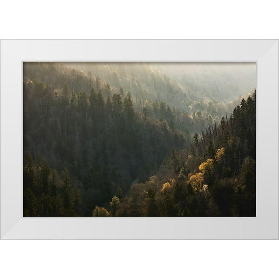 Jones, Adam 24x17 White Modern Wood Framed Museum Art Print Titled - Spring sunset from Morton Overlook-Great Smoky Mountains National Park-Tennessee