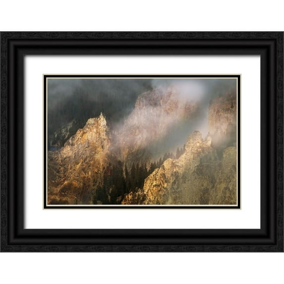 Jones, Adam 32x23 Black Ornate Wood Framed with Double Matting Museum Art Print Titled - View from Artist Point at sunrise-Grand Canyon of Yellowstone-Yellowstone National Park-Wyoming