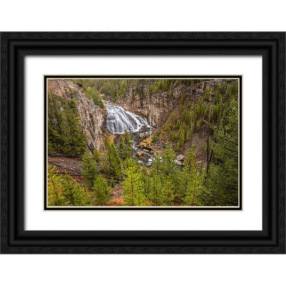 Jones, Adam 32x23 Black Ornate Wood Framed with Double Matting Museum Art Print Titled - Gibbon Falls-Yellowstone National Park-Wyoming