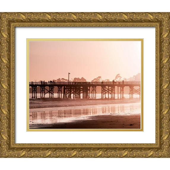 Jones, Alison 14x12 Gold Ornate Wood Framed with Double Matting Museum Art Print Titled - Pier at Sunset