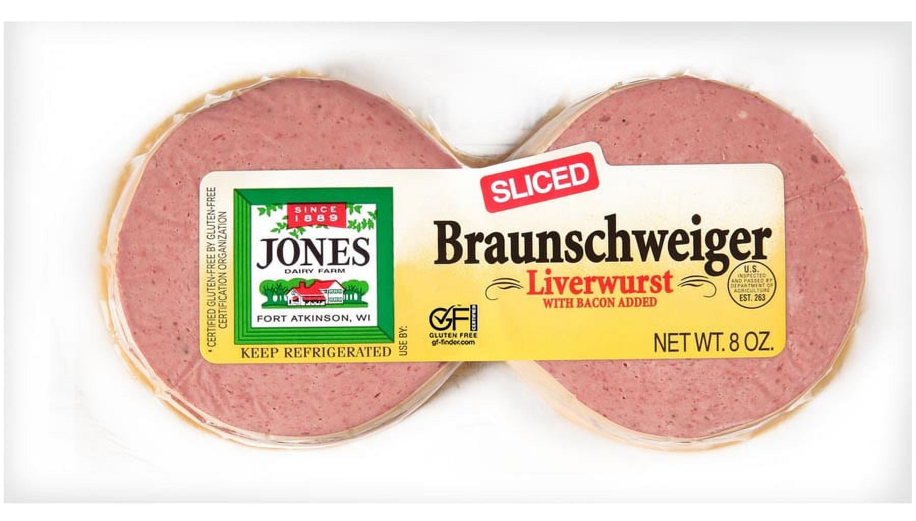 Jones Dairy Farm Sliced Braunschweiger Liverwurst with Liver, 8 oz