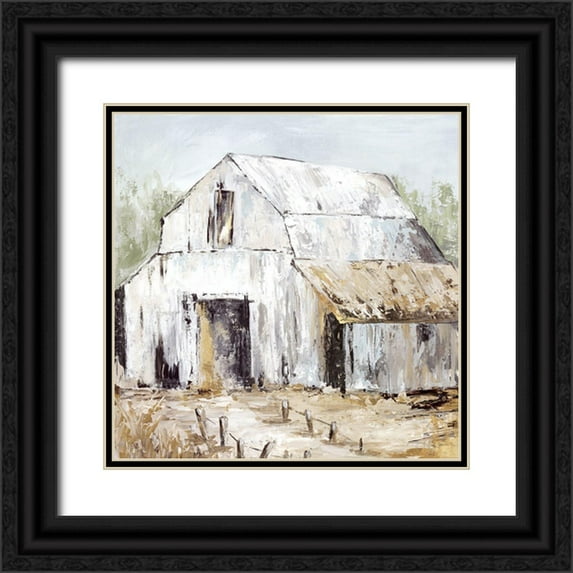 Jones, Eli 12x12 Black Ornate Wood Framed with Double Matting Museum Art Print Titled - White Barn