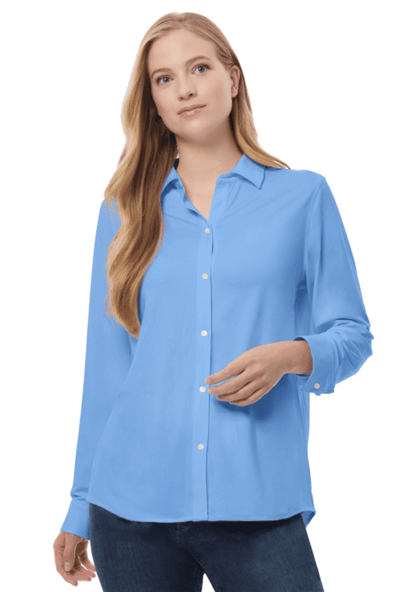 BLUE HORIZON Women's Solid-Color Button-Front Shirt, US Large
