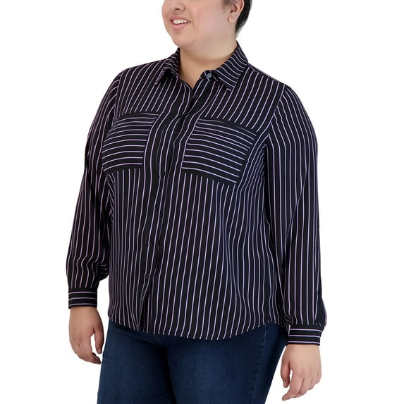 Jones New York Plus Size Utility Blouse Jones Black/Lilac 2X