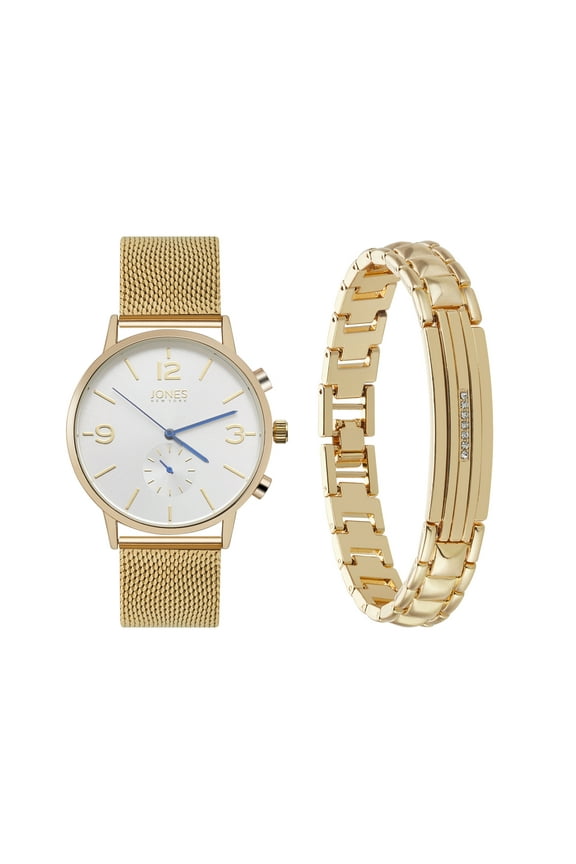 Men's Analog Gold Tone Metal Watch and Bracelet Set 42mm