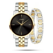 Jones New York Mens Quartz Movement Metal Analog Watch and Bracelet Set, Black/Gold/Silver