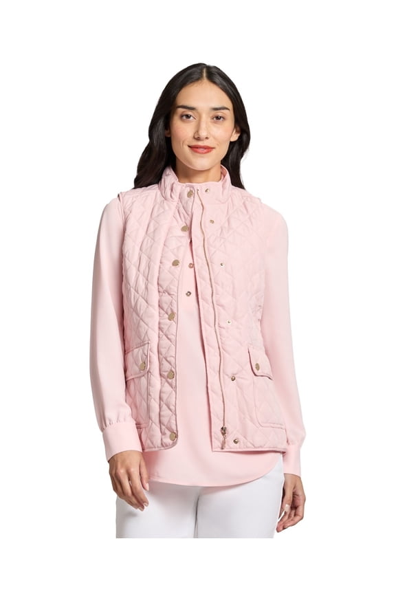 PETAL PINK Women's Petite Mock-Neck Quilted Puffer Vest, US PXL
