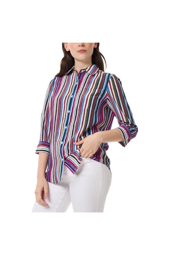 Womens Striped Button Up Shirt, Multicoloured, Petite, PP/PXS