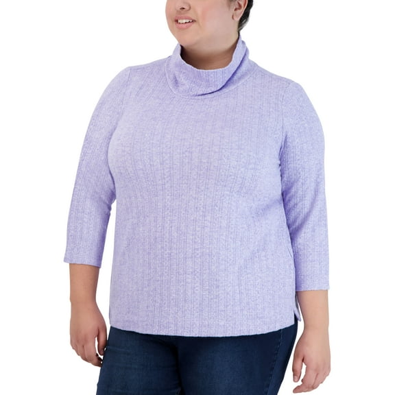 Jones New York Plus Size Cable Knit Top Bright Iris 2X
