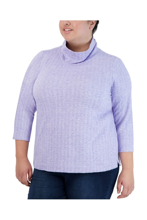 Plus Size Cable Knit Top Bright Iris 2X