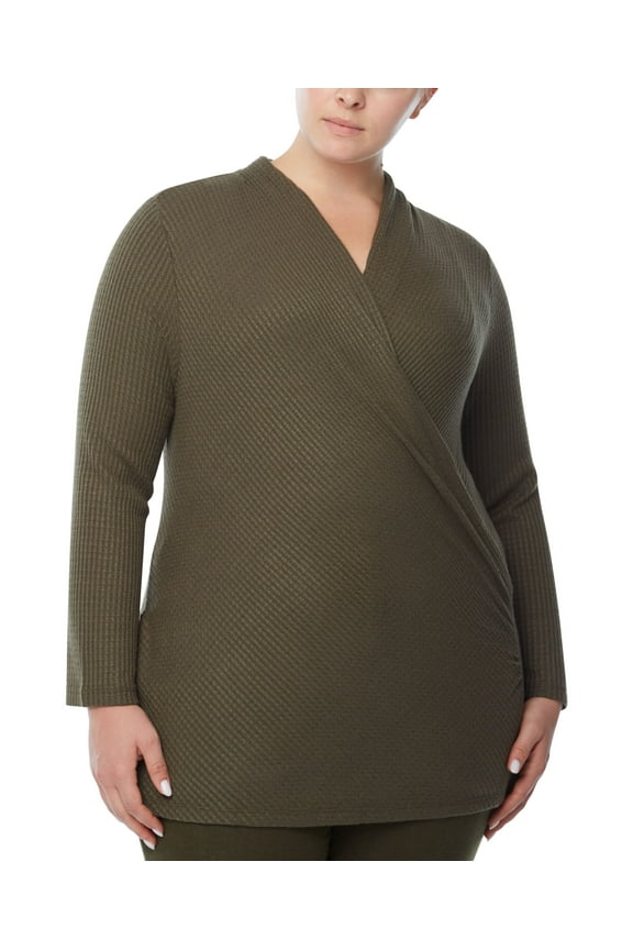 Plus Size Waffle Knit Faux Wrap Top Rosemary 2X