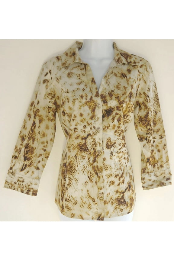 Signature Snake Print, 3/4 Sleeve, Button Down Blouse, Women's Small