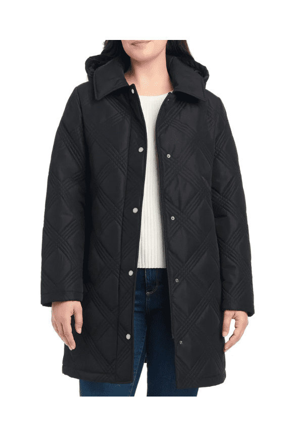 Women's Belted Quilt Jacket Black Large