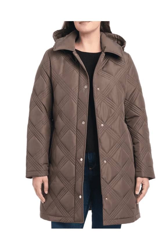 Women's Belted Quilt Jacket Brown Large