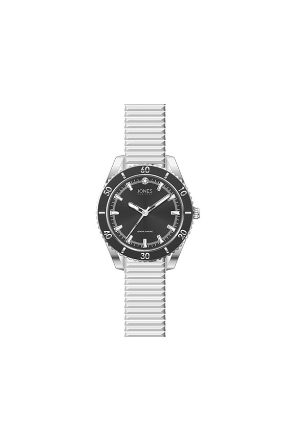 Women's Black Dial and White Expansion Metal Strap Analog Watch
