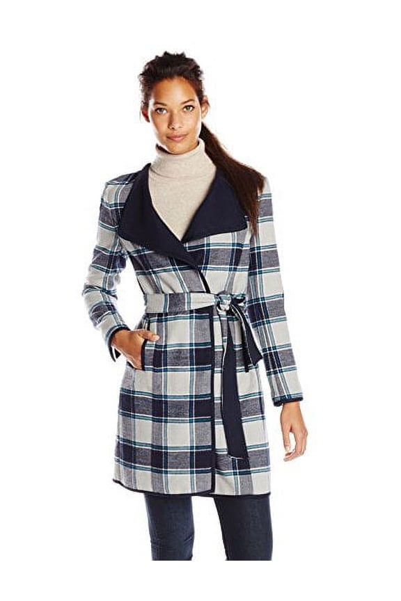 Women's Double-Face Plaid Coat, Navy/Multi, Medium