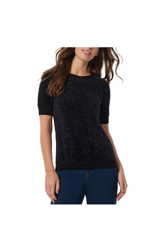 Women's Eyelash Short-Sleeve Sweater Black Size M
