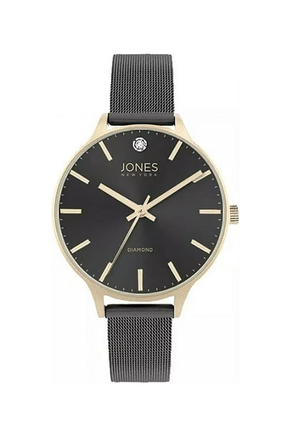 Women's Genuine Diamond Gold-Tone Accents Black Metal Analog Watch