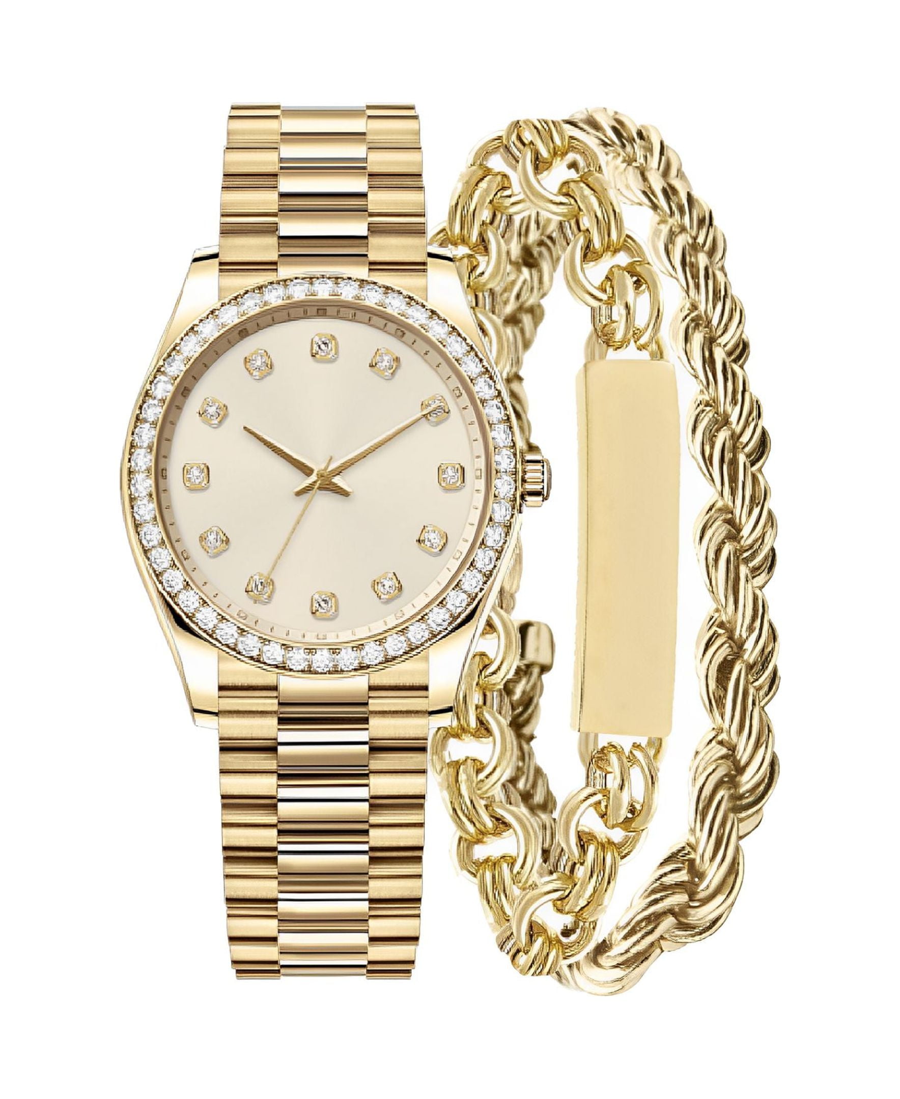 Jones New York Women's Gold Tone Bracelet Analog Watch & Stackable Bracelets