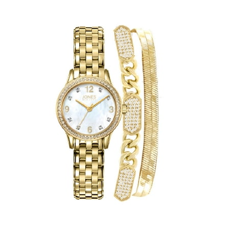 Jones New York Women's Gold Tone Bracelet Analog Watch & Stackable Bracelets