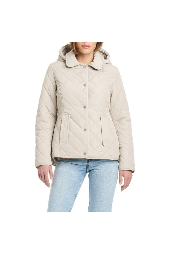 Women's Ladies Lightweight Quilted Jacket with Hood, Bone Small
