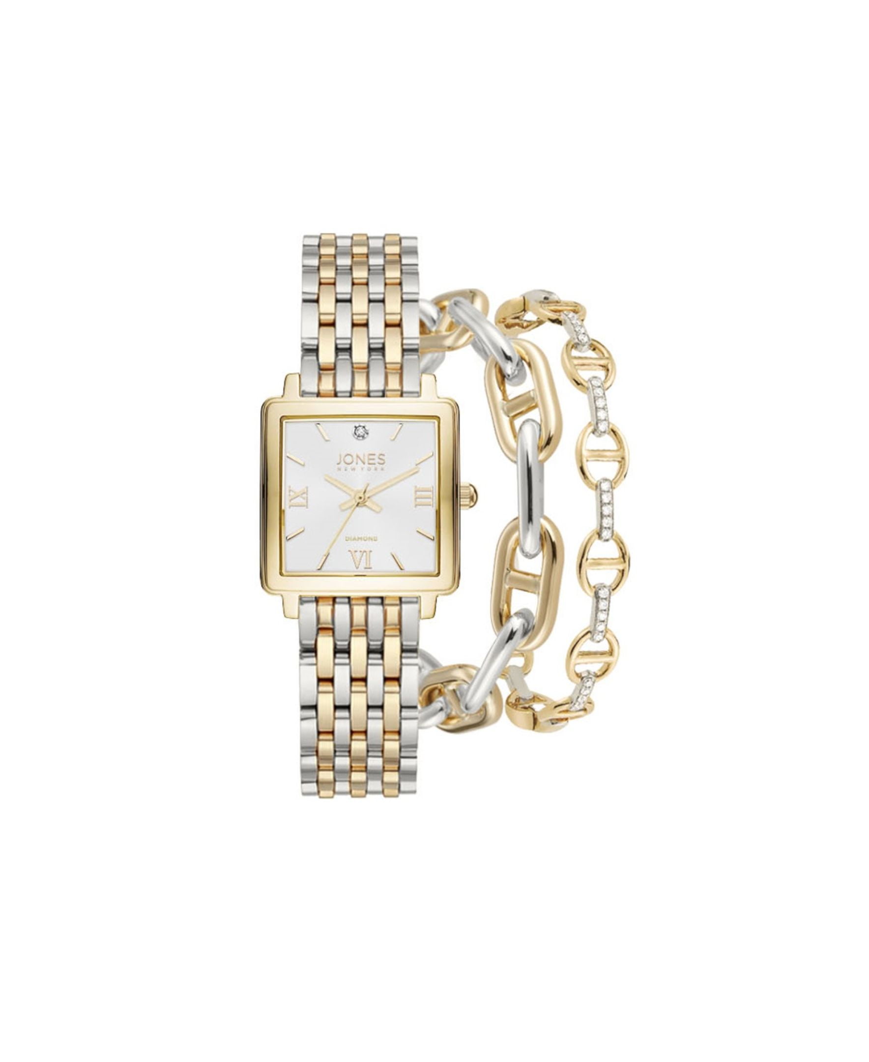 Jones New York Women's Quartz Movement Diamond Analog Watch And Bracelet Set, Light Silver Sunray/Two Tone