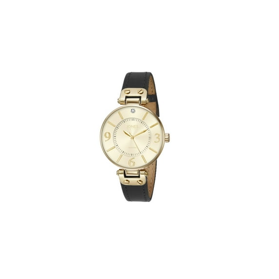 Jones New York Women's Quartz Movement Leather Analog Watch, Gold/Black