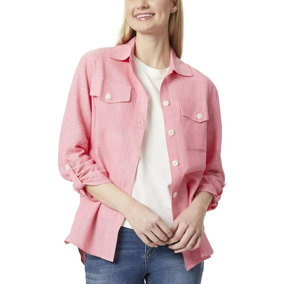 Jones New York Womens Collared Heathered Button-Down Top