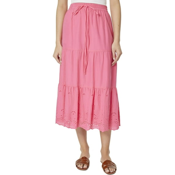 Jones New York Womens Cotton Tiered Midi Skirt