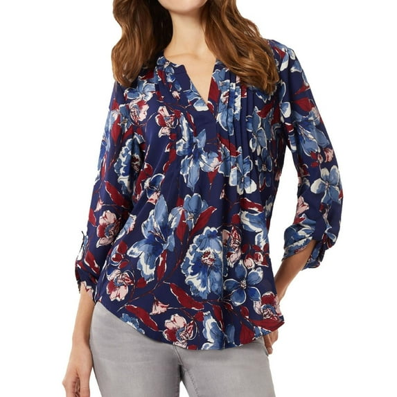 Jones New York Womens Floral Pintuck Blouse
