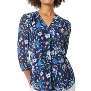JONES NEW YORK Womens Floral Top Peasant Blouse, Blue, Petite, P/PS